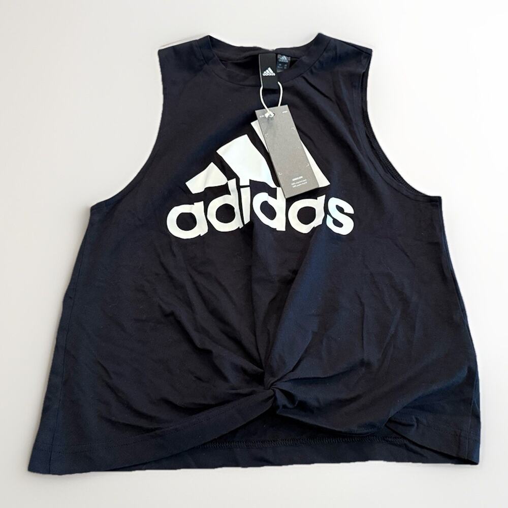 Adidas Tank Top Womens Black Sleeveless Tie Knot Front Crew Neck Size XS NWT